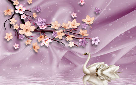 3D wallpaper design with florals for photomural backgroundの写真素材