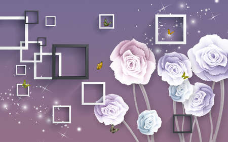 3D wallpaper design with florals for photomural backgroundの写真素材