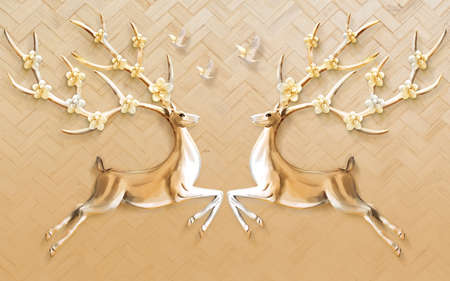 3D wallpaper design with florals for photomural backgroundの写真素材
