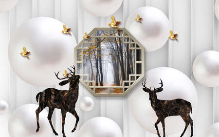 3D wallpaper design with florals for photomural backgroundの写真素材