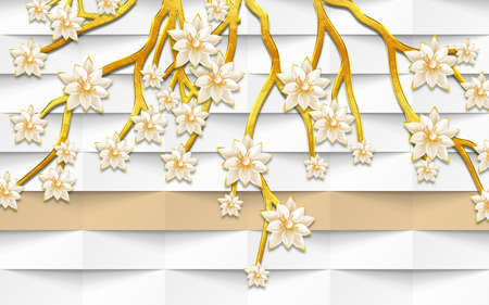 3D wallpaper design with florals for photomural backgroundの写真素材