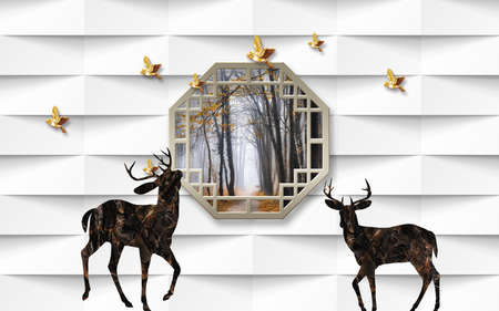 3D wallpaper design with florals for photomural backgroundの写真素材