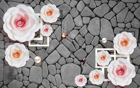 3D wallpaper design with florals for photomural backgroundの写真素材