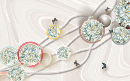 3D wallpaper design with florals for photomural backgroundの写真素材
