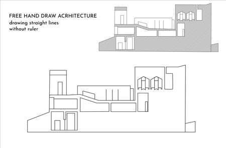 draw a straight line, freehand draw straight line architecture, architectural building outlineのイラスト素材