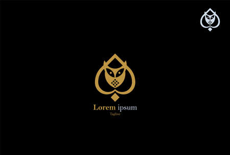 The owl spade logo, formed with minimalistic lines that form an owl and gold spade card, gives it a luxurious look. It's perfect for jewelery logos, or any brand related to spadesのイラスト素材