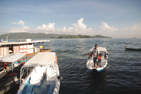 A tourist boat on the island