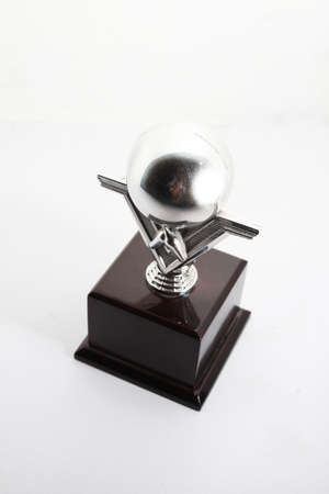 Bowling trophy with bowling ball  isolated on white backgroundの写真素材