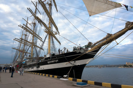 old German sailing ship Kruzenshtern in the Bay of Sevastopol. the attraction of the Crimeaのeditorial素材