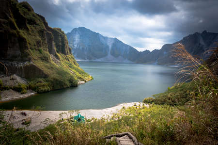 a beautiful volcanic lake in the crater of mount Pinatubo on the island of luson Philippines the largest known eruptionの写真素材