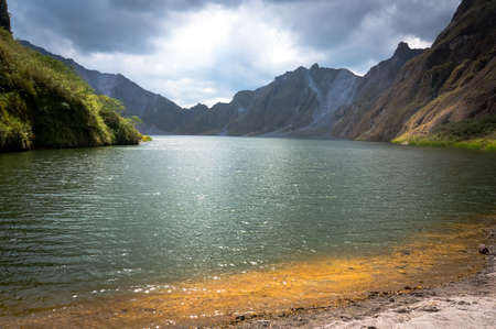 a beautiful volcanic lake in the crater of mount Pinatubo on the island of luson Philippines the largest known eruption in the 20th centuryの写真素材