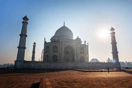 Taj Mahal India Sunset. Agra, Uttar Pradesh. The most famous Indian Muslim mausoleum in Agra in India Wonderful landscape.の写真素材