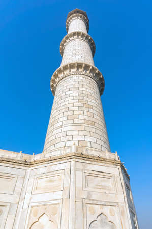Pillars Of Taj Mahal Agra India. Pillars Of Taj Mahal Agra India, high white tower, one of the four parts of the mausoleum.の写真素材