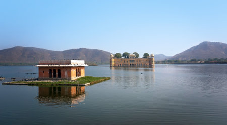 Water Palace - Jal Mahal in Man Sagar Lake. Jaipur, Rajasthan, India. 18th Century. The palace Dzhal-Mahalのeditorial素材