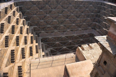 Chand Baori - speed the well, the construction of ancient architecture. near the Church in the town Abhaneri, Jaipur, Rajasthan and it is one of the deepest step wells in India.のeditorial素材
