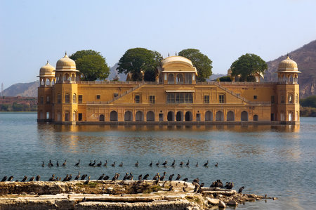 View of Jal Mahal from the Man Sagar Lake. Jal Mahal is the major tourist attraction in Jaipur, Rajasthan, India.のeditorial素材