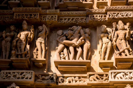 Erotic Human Sculptures at Vishvanatha Temple, Western temples of Khajuraho, Madhya Pradesh, India. Built around 1050, Khajuraho is UNESCO World heritage site and is tourist destination for erotica.の写真素材
