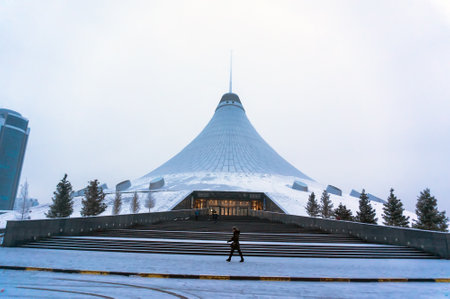 ASTANA, KAZAKHSTAN - CIRCA January 2017: Astana, the capital of Kazakhstan. This city will be the site of Expo 2017. Photo taken in a cold winter day.のeditorial素材