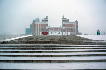 1 February 2017 Astana Kazakhstan: Inscription I love Astana, on the main square of the capital. Kazakhstanのeditorial素材