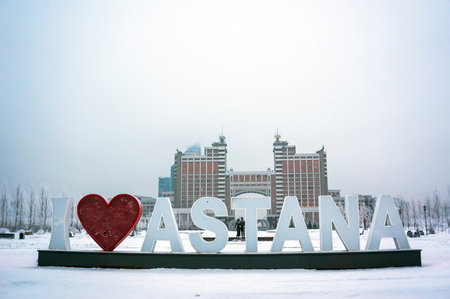 1 February 2017 Astana Kazakhstan: Inscription I love Astana, on the main square of the capital. Kazakhstanのeditorial素材