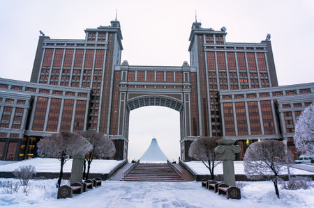 Modern architecture of Kazakhstan. Winter in new Astana, Kazakstan. 1 February 2017のeditorial素材