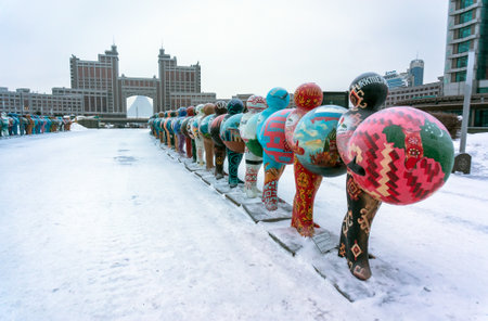 ASTANA, KAZAKHSTAN - 1 February 2017: Art installation in the form of sculptures symbolizing the a countries of the worldのeditorial素材