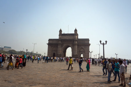 MUMBAI, INDIA - AUGUST 27, 2017 : Scenery of Gateway of India in Mumbai, Indiaのeditorial素材