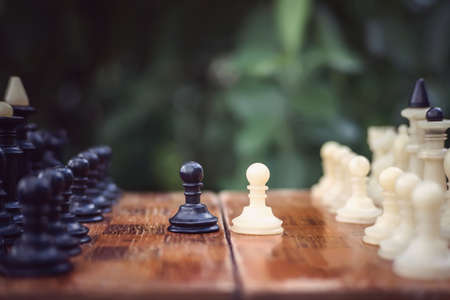 started a game of chess outdoors in the open air.の写真素材