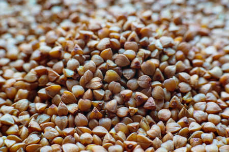 Background of raw buckwheat porridge. Textural background.の写真素材