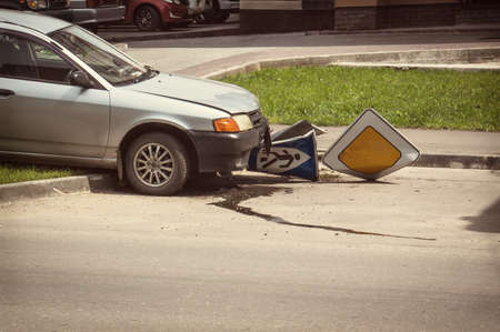 drunk driver cut in road Zach with a pedestrian on the sidewalkの写真素材