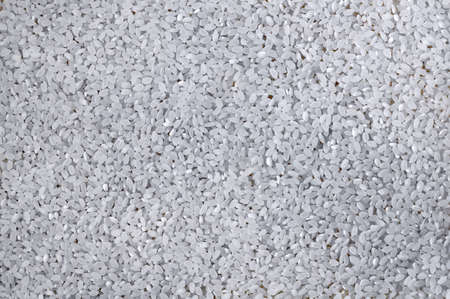 White long rice background, uncooked raw cereals, macro closeupの写真素材