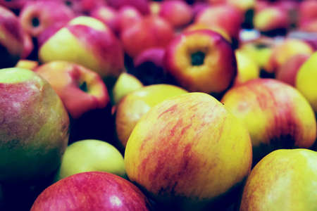 Apples in the market. Red yellow Apple close-up. Turkish ripe apples. a lot of applesの写真素材