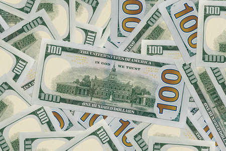 Front Facing Hundred Dollar Bills In Macro. a lot of money. Dollar texture. Dollars background.