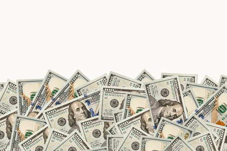 Dollars Photography: Frame of 100 dollars banknotes. Background on the half frame. The place for copy space.の写真素材