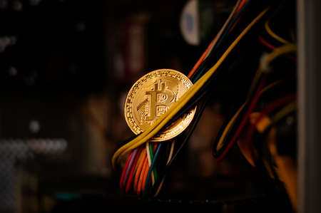 farm for mining crypto currency on video cards. virtual cryptocurrency concept. Electronic money mining conceptの写真素材