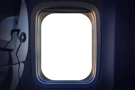 window plane, blank white window airplane, window aircraft template. Empty space for design.の写真素材