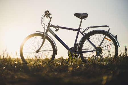 Traveling by bicycle. Beautiful scenery with a bicycle.の写真素材