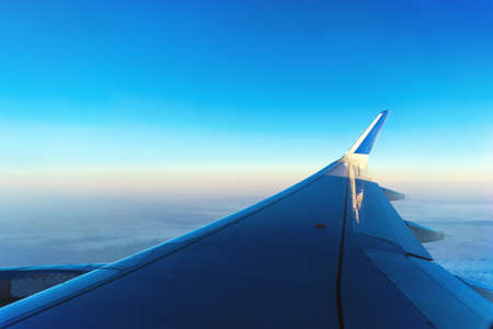 Copenhagen highangel view from plane. travelling by plane. flying above the clouds. view from the windowの写真素材