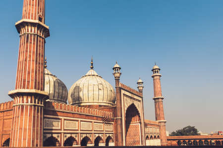 Facade view of Jama Masjid in Old Delhi, India. One of the main attractions of old Delhi.の写真素材