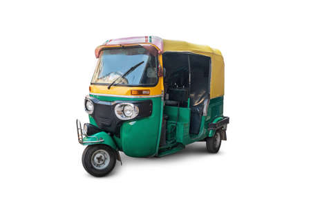 the autorickshaw isolated on white background. Traditional Indian public transport.