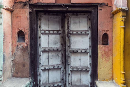 Vintage heavy gate of the Hindu templeの写真素材