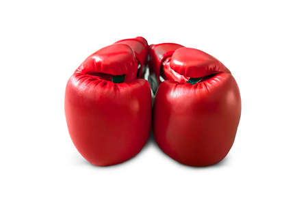 red boxing gloves on a white background. Two Boxing gloves to each other.の写真素材