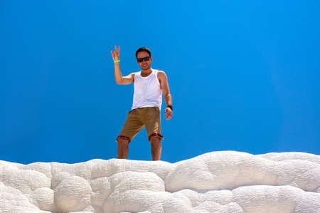 Portrait of tan young man in Pammukale near modern Turkey city Denizli, Turkey. denizli, hierapolis,の写真素材