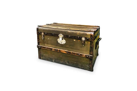 old treasure chest isolated on white background, Vintage vintage dark green boxの写真素材