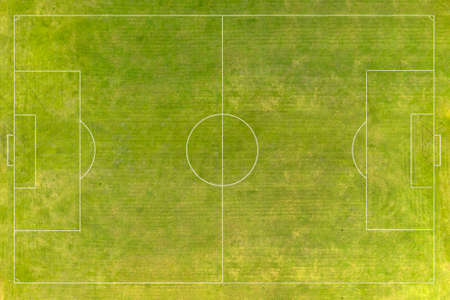 soccer field, football field. a real football field for mini football with lines on grass. the view from the topの写真素材