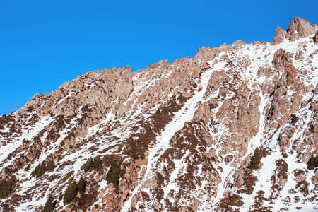 Winter landscape in the Matterhorn. Panoramic view of Tian Shan mountains, Kazakhstanの写真素材