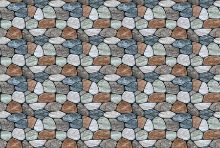 Seamless texture of rounded multi-colored marble stones. Stone wall finish with rounded edgesの写真素材