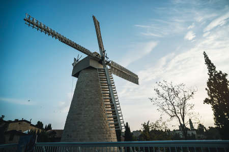 Montefiore windmill tourist site in Jerusalem neighborhood of Yemin Moshe in the afternoonの写真素材