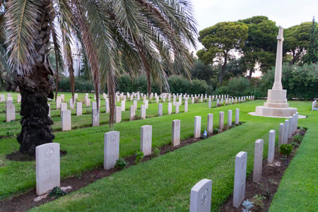 HAIFA, ISRAEL - 21 October 2018: Graveyard for British soldiers who died during the British mandate 1918-1948 , in downtown Haifa, Israelのeditorial素材