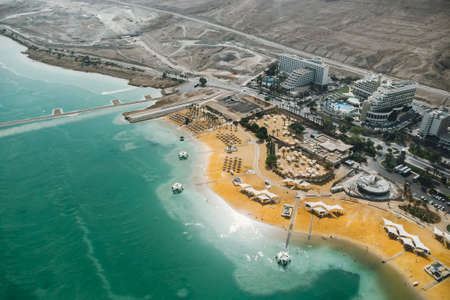 view of the beach at resort village of Ein Bokek. the view from the top. aerial viewの写真素材